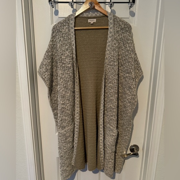 World Market One Size Kimono Cardigan Poncho Duster L XL 1X 2X 3X Pockets Taupe - Picture 3 of 12